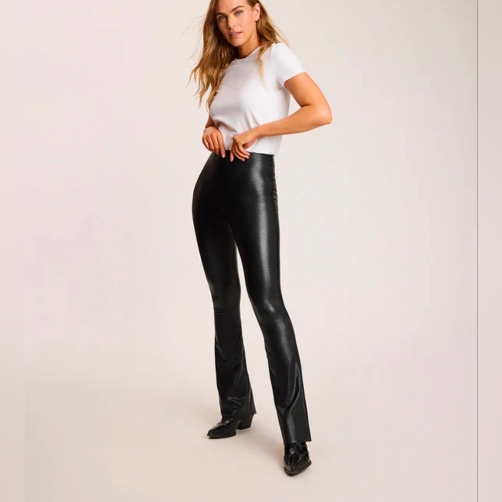 Commando Black Faux Leather Flared Leggings Shaping High Rise VeganLeather $200+